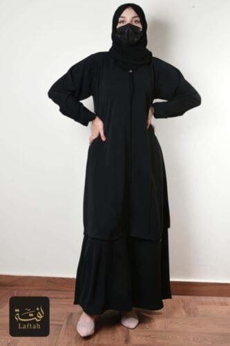 عباية سوداء طبقتين بأكمام مقلوبة
