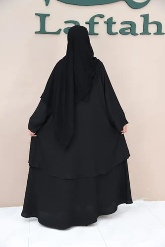 عباية سادة كلوش طبقتين بسحاب