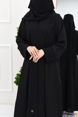 عباية جاكار بنقوش ورود وأكمام مقلوبة