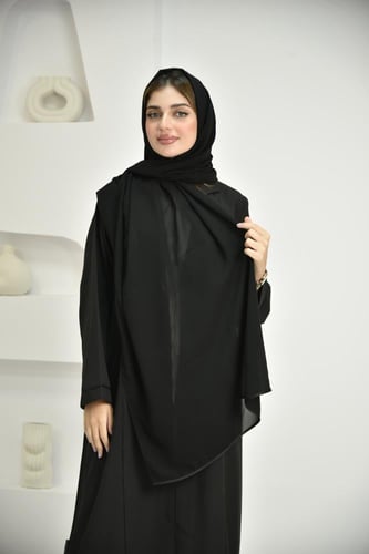 طرحة سوداء ياباني بشريط ستان