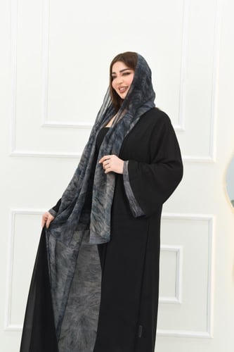 عباية دبل فيس شيفون لون: أسود | وتدرجات البني والك...