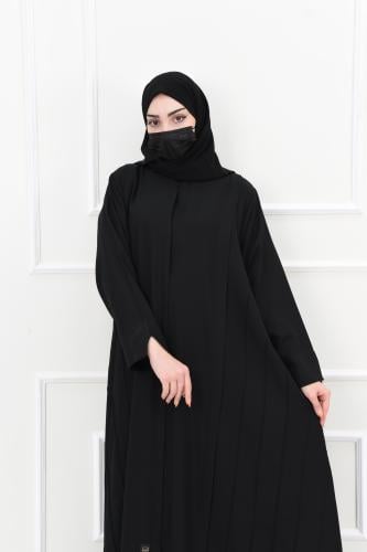 عباية نص كلوش مع ثنيات واكمام مفتوحة