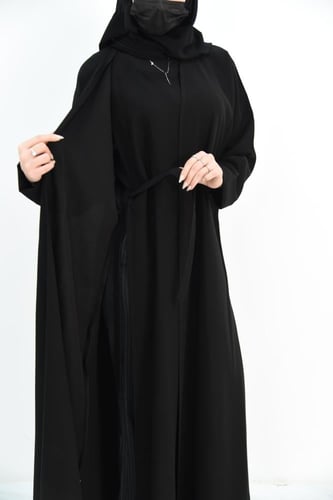 عباية سادة مفتوحة بطبقة داخلية بربطة جانبية كم مقل...