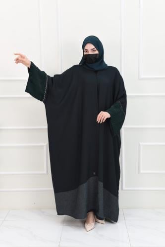 عباية بشت فوكر بلون داكن مع كم مربع كسرات