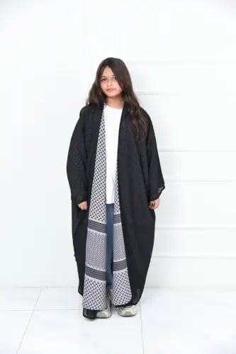 عباية بناتي شيفون طبقتين – لون اسود