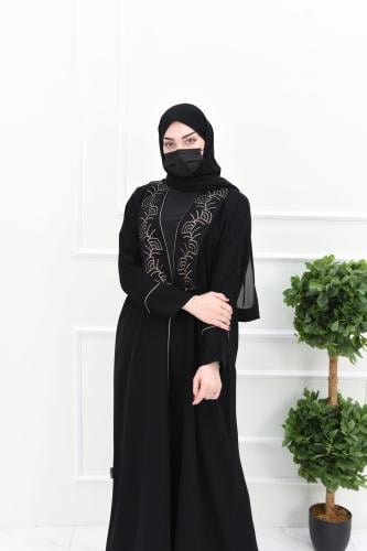 عباية نواعم بتطريز ذهبي وقيطان بيج