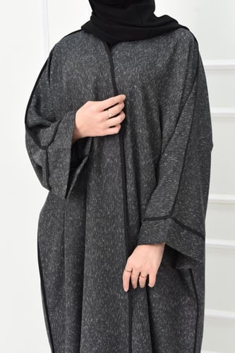 عباية شتوية نص بشت بلون رمادي غامق