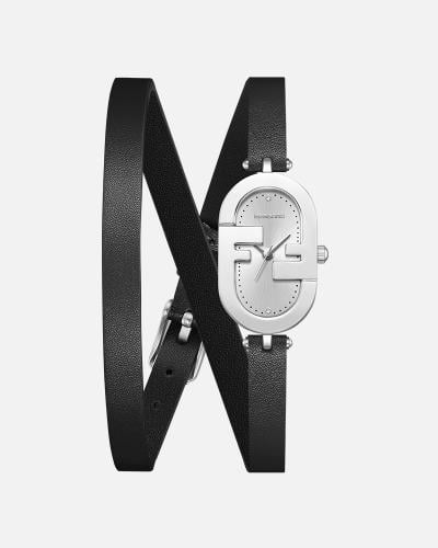 ساعة جلد اسودبشكل ملتف مزدوج