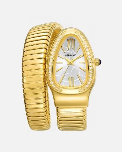 ساعة فاخرة بتصميم أنثوي راقٍ ذهبي ميناء ابيض