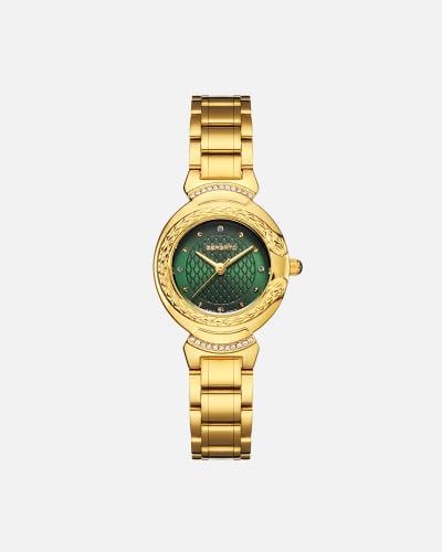 ساعة تعكس القوة والغموض باللون الذهبي