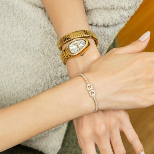 ساعة فاخرة بتصميم أنثوي راقٍ ذهبي ميناء ابيض