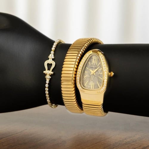 ساعة فاخرة بتصميم أنثوي راقٍ ذهبي ميناء رصاصي