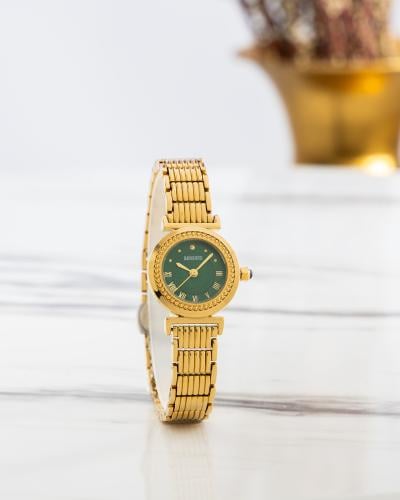 ساعة نسائية باللون الذهبي الاخضر