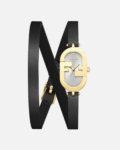 ساعة جلد اسود بشكل ملتف مزدوج