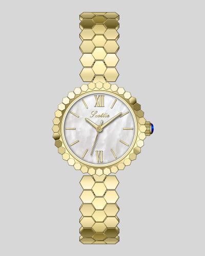 ساعة مشعة باللون الذهبي