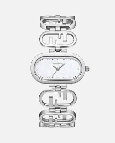 ساعة تشبه قطع الفن المعماري باللون الفضي