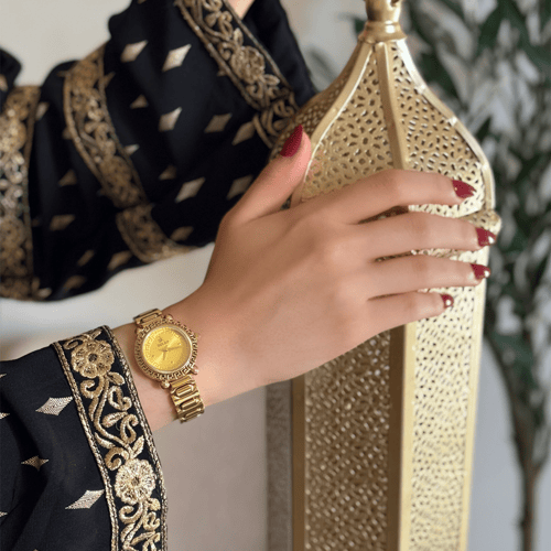 ساعة نسائية استيل باللون الذهبي ميناء ذهبي