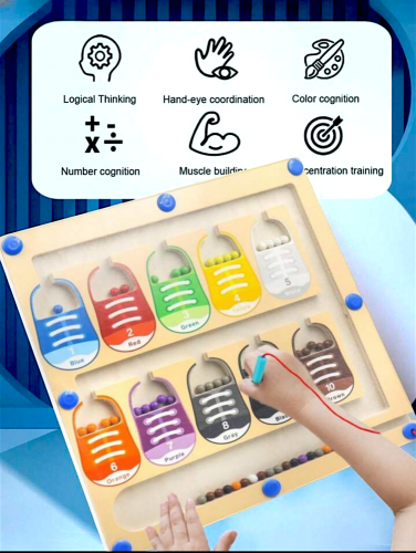 Magnetic Color and Number Maze - Wooden Magnet Boa...