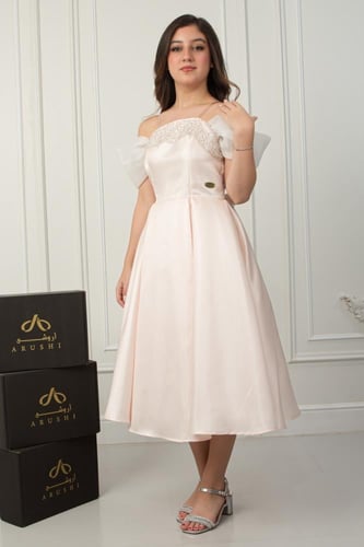 فستان أسيل الأنيق تركادو خربزي .. فستان السن المحي...