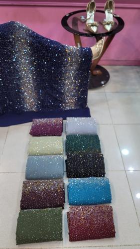 قماش سهرة كحلي بتطريز فاخر