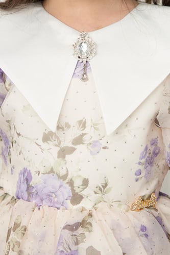 فستان تسنيم الأنيق أورجينزا مشجر ورود موف .. فستان...