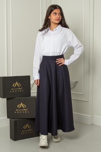 مريول طقم بلوزة وتنورة مدرسية كحلي بتصميم كلاسيكي