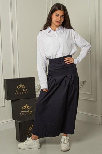 مريول طقم بلوزة وتنورة كحلي راقي بجيوب أمامية