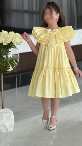 فستان تالين أصفر ليموني بكشكش أنيق .. فستان بناتي