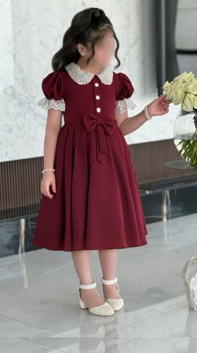 فستان روز عودي فاخر بياقة لؤلؤية .. فستان بناتي