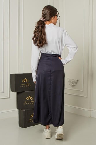 مريول طقم بلوزة وتنورة كحلي جيوب جانبية