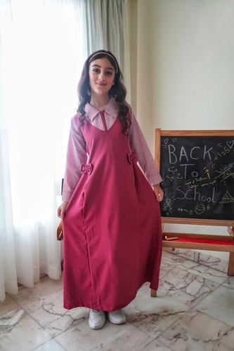 مريول بناتي للابتدائية بلوزة مقلم