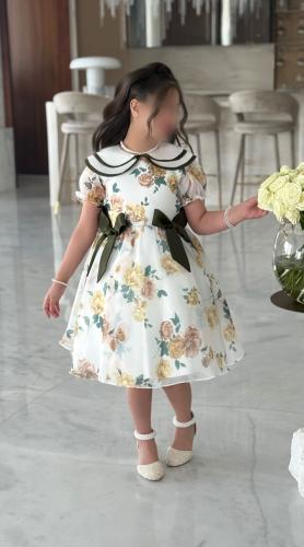 فستان ريما جازار مشجرة ورود أخضر .. فستان بناتي