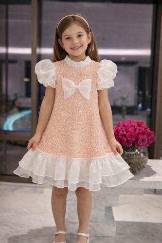 فستان روان الأنيق دانتيل خربزي بأكمام أورجينزا .....