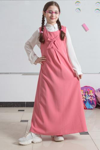 مريول مدرسي زهري بسيط وأنيق مع فيونكة أمامية