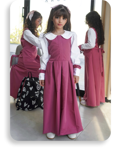 مريول بناتي مدرسي ابتدائي كسرات على الاكمام