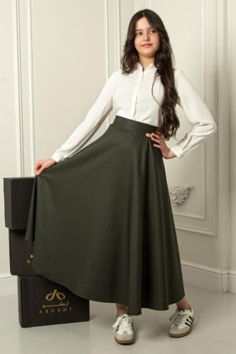 مريول طقم بلوزة وتنورة مدرسية زيتي بتصميم كلاسيكي