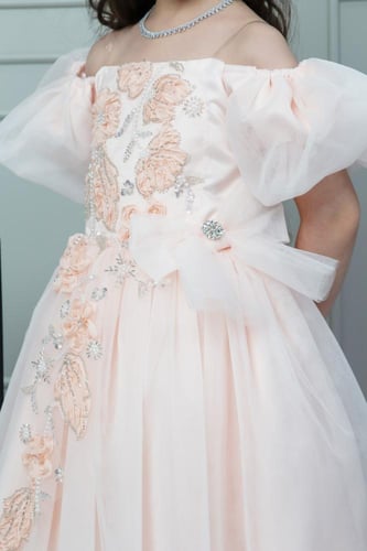 فستان الجوهرة تول زهري مطرز راقي .. فستان بناتي