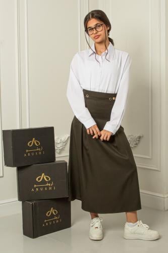 مريول طقم بلوزة وتنورة بناتي زيتي بتصميم جذاب