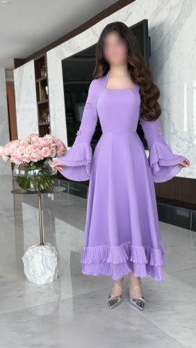 فستان رهف باربي لون موف لافندر راقي بأكمام بليسيه...