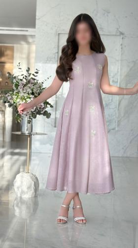 فستان راما الأنيق من الكتان بلون لافندر هادئ.. فست...