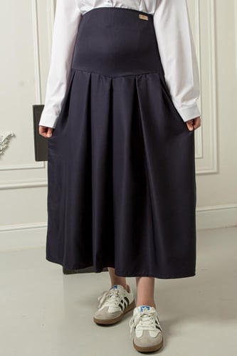 مريول طقم بلوزة وتنورة مدرسية كحلي راقي كسرات أمام...