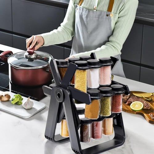 منظم بهارات يحتوي على 18 عبوة من الزجاج بسعة 100مل