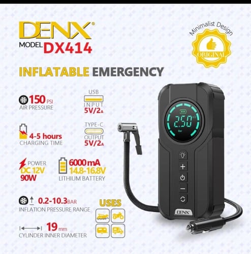 دينكس - بطارية متنقلة 6000 ملي امبير مع منفاخ هواء