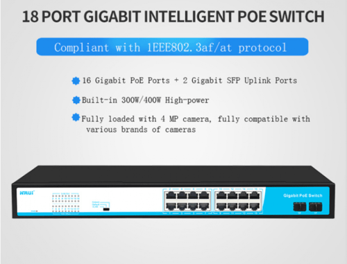 سويتش 16 منافذ POE بسرعه 10/100/1000 + 2 منفذ فايب...