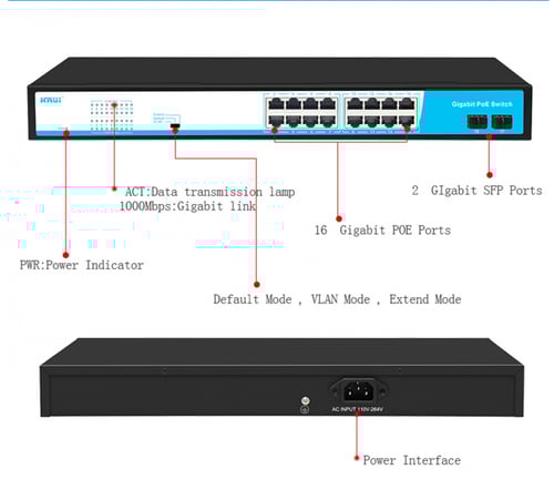سويتش 16 منافذ POE بسرعه 10/100/1000 + 2 منفذ فايب...