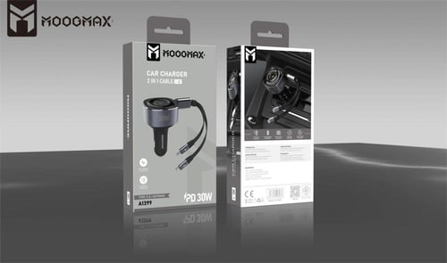 MOOGMAX شاحن سيارة 30W بكيبل متصل PD + IPHONE