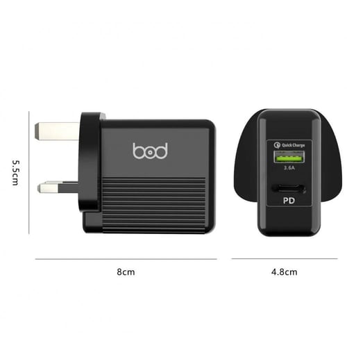 BOD شاحن منزلي 38W منفذين USB &PD