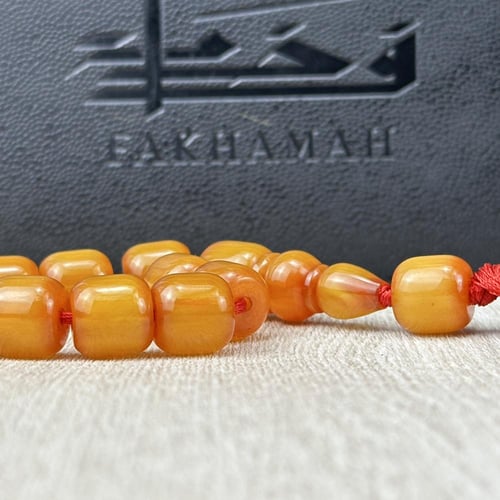 سبحة مسكي عسلي معتق – خرز اسطواني كبير