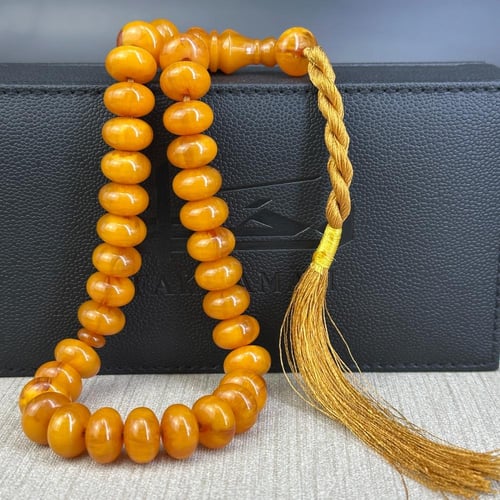 سبحة مسكي أصفر عسلي – خرز مضغوط