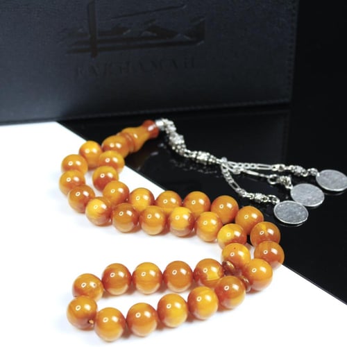 مسباح مسكي عسلي مموج معتقة بلمسة أثرية وخرز دائري...